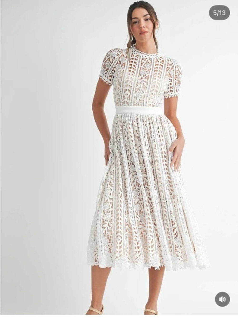 Elegant White eyelet Lace Midi Dress